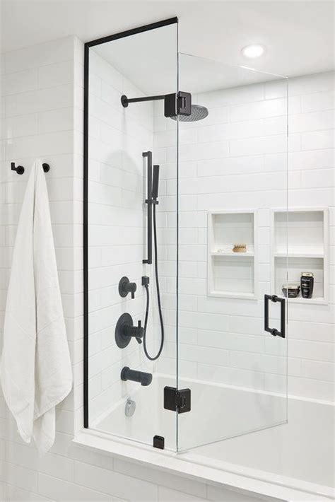 Allied brass 1099g curtain shower rod bracket, matte black. White subway tile bathroom with matte black hardware | RTG ...