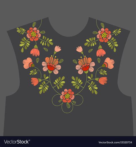 Embroidery Floral Neckline Design Royalty Free Vector Image