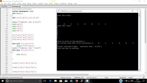 Here is its sample run: Hamming code implementation in C++ made Simple - YouTube