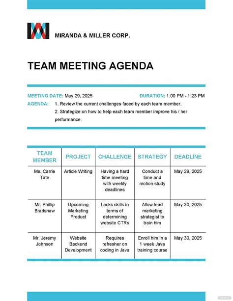 Free Team Meeting Agenda Template Team Meeting Agenda Meeting Agenda