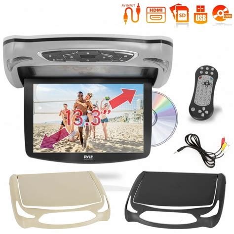 Pyle Plrd146 Flip Down Roof Mounted 133 Lcd Screen Multimedia Dvd Cd