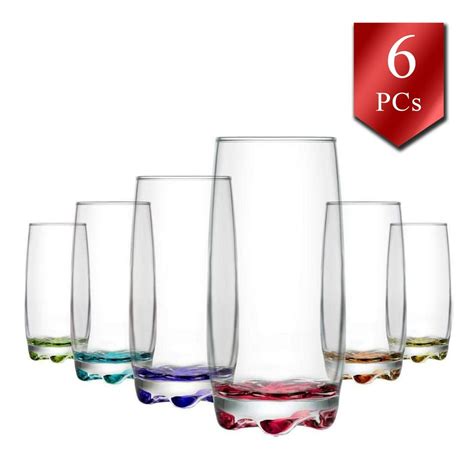 Lav Drinking Glass 13 Oz 390 Cc 6 Pcs Long Colorful Glass Tumbler Durable And Healthy Kitchen