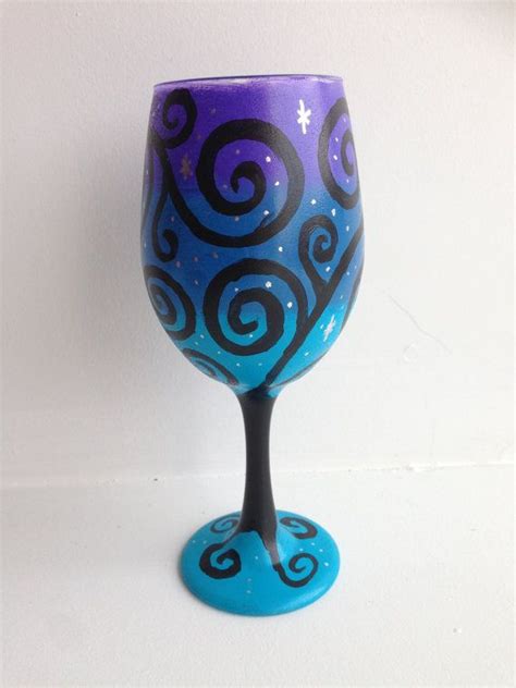 Swirl Painted Wine Glass Blue And Purple Wine Glasses By Melleamie Wine Glass Purple Wine