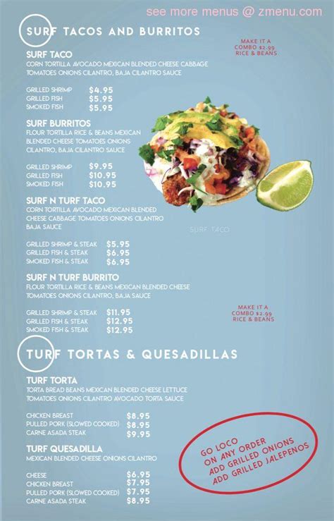 Online Menu Of Andys Surf N Turf Tacos Restaurant Granada Hills