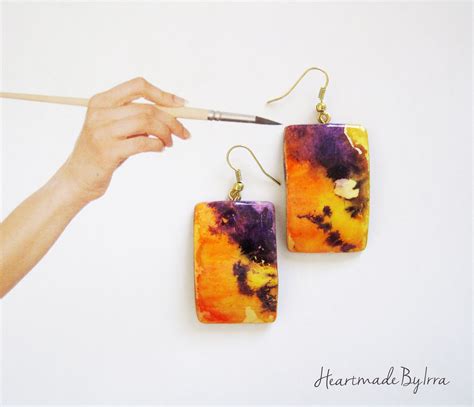 Hand Painted Abstract Earrings Unique Art Jewelry Recycled Watercolor
