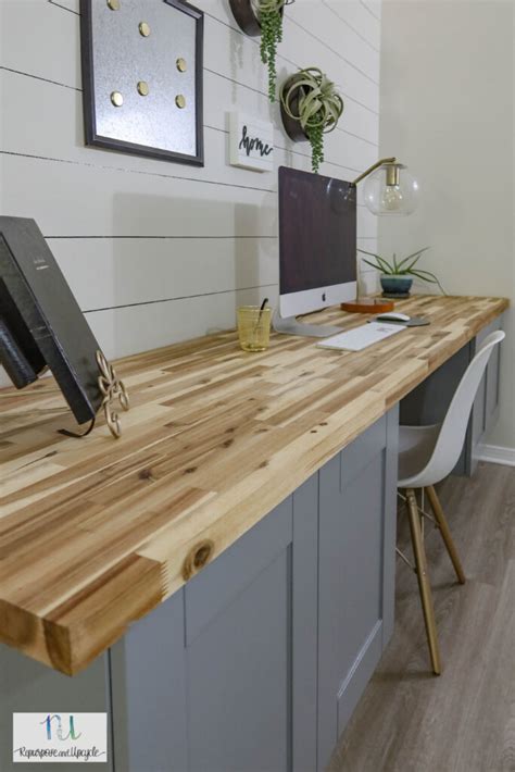 Diy Modern Floating Office Desk With Acacia Butcher Block Countertop