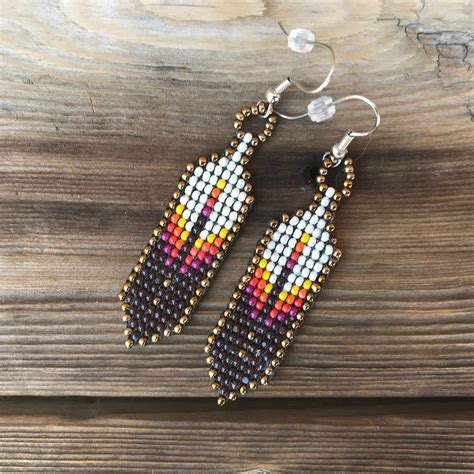 Native American Beaded Earrings Beaded Feather Earrings Etsy
