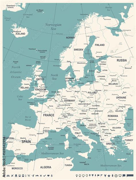 Europe Map Vintage Vector Illustration Stock Vektorgrafik Adobe Stock
