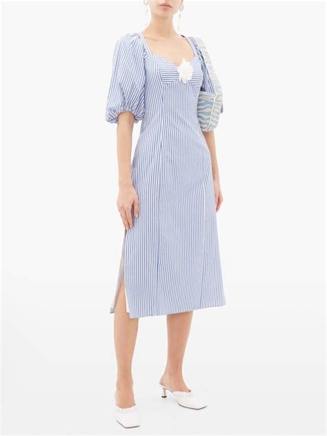 Staud Striped Cotton Poplin Midi Dress Blue White 50 Off Sale Coshio Online Shop