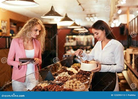 Chocolate Shop Woman Buying Chocolate Sweets In Store Stock Image Image Of Chocolate Bakery