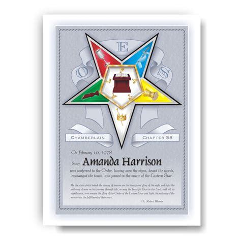 Order Of Eastern Star Certificate Masonic Documents