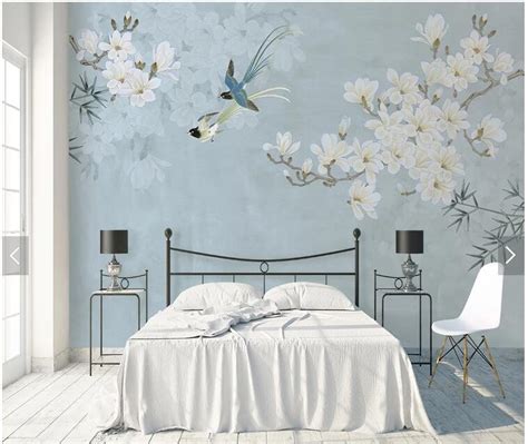 Bird wall mural removable wallpaper peel and stick bird | etsy. Magnolia Flower and Bird Mural Wallpaper | Walling Shop
