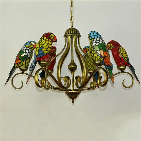 Tiffany Creative Retro Stained Glass Parrot Chandelier Indoor Led