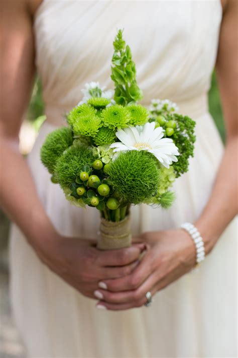 Beautiful Green And White Wedding Bouquet Featuring White Gerbera