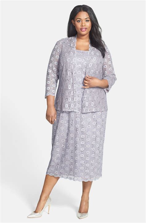 Alex Evenings Sequin Lace Tea Length Dress And Jacket Plus Size Nordstrom