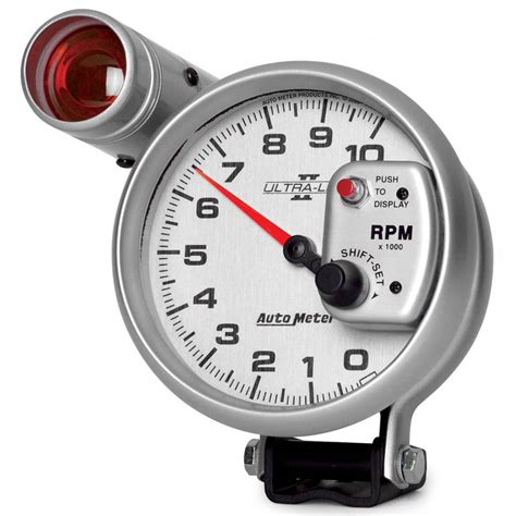 Shift Lite Silver Auto Autometer Gauge Tachometer 5 10k Rpm Pedestal W