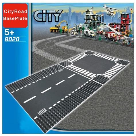 classic city road street baseplate block straight crossroad curve t junction diy assembly
