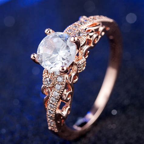 Buy Aaa Zircon Engagement Rings For Women Rose Gold