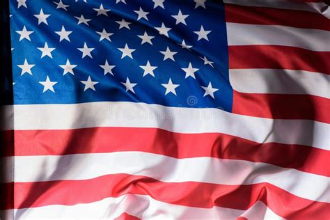 Close Up Shot Of Waving United States Flag Independence Stock Photo