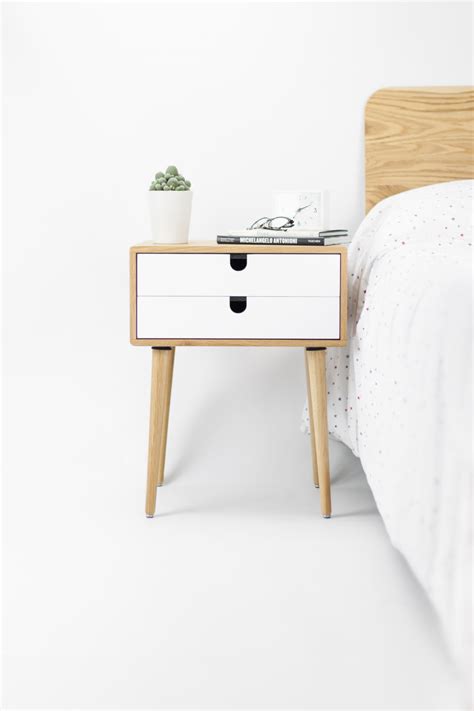 A nightstand or a modern bedside table is a useful place for resting your glasses, keeping your lamp, or storing a book. Oak wood white bedside table, nightstand , Mid Century Modern, Retro Scandinavian, 2 drawers
