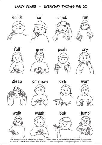 The printable baby sign language chart helps you learn the basic signs so that you can in turn teach your baby. Verbs | Sign language chart, Sign language words, Sign ...