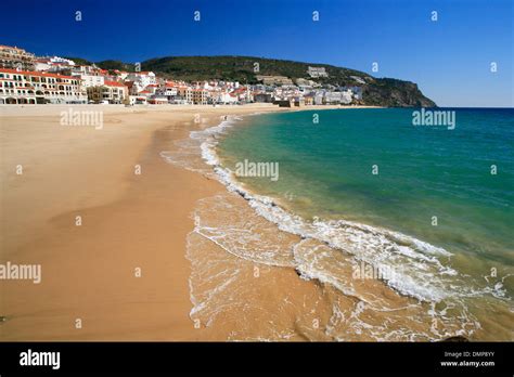 Beach At Sesimbra In Portugal Stock Photo Alamy