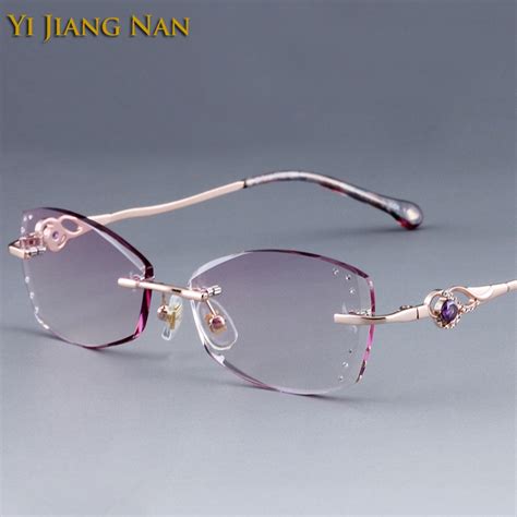 yi jiang nan brand diamond trimmed rimless titanium eyeglasses frames women fashion glasses