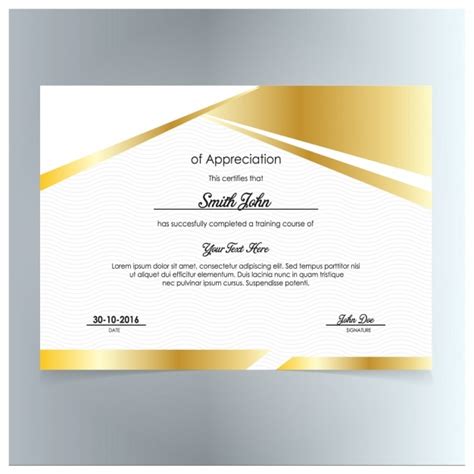 Golden Certificate Of Appreciation Vector Free Download