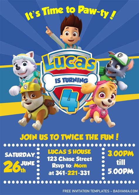 Cool Paw Patrol Invitation Templates Editable With Ms Word Free