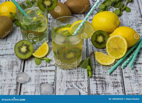 Summer Refreshing Drink In Glasses With A Straw Cold Sweet And Sour