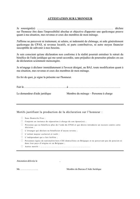 Modelé d attestation sur l honneur DOC PDF page 1 sur 1