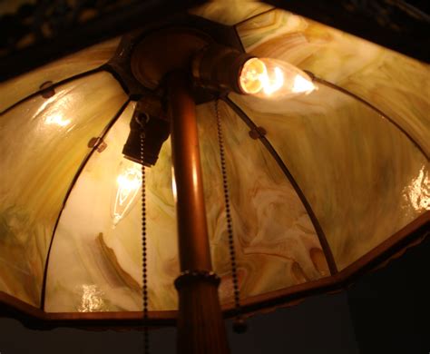 Bargain Johns Antiques Antique Curved Paneled Slag Glass Table Lamp
