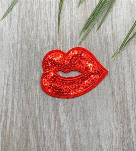 Red Sequin Lips Embroidered Iron On Applique Patch Lips Patch Etsy