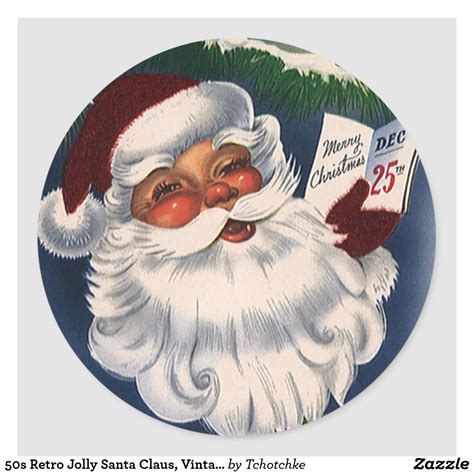 50s Retro Jolly Santa Claus Vintage Christmas Classic Round Sticker