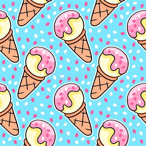 Cartoon Ice Cream Vector Seamless Pattern In The Style Of Doodles