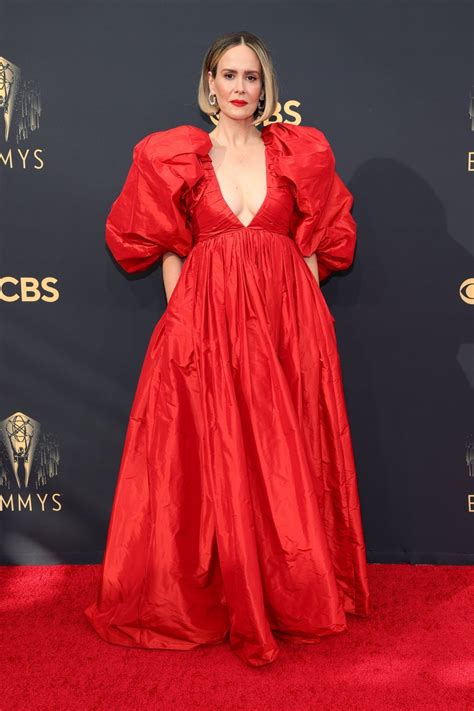 Sarah Paulson Is Radiant In Red Voluminous Gown At 2021 Emmys Entertainment Tonight