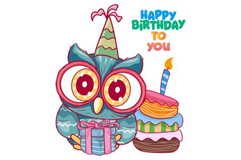 Greeting Birthday Card With Cute Owl Graphic By Maniacvector · Creative