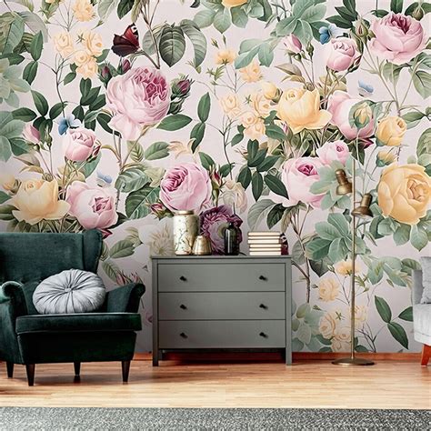 Custom Wallpaper Mural Bold Rose Peony Flowers Bvm Home