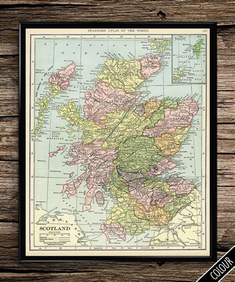 Map Of Scotland Large Vintage Prints Travel Maps Home Decor