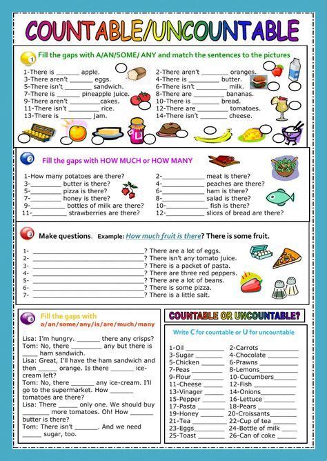 Exercises Quantifiers With Countable And Uncountable Nouns With Answers