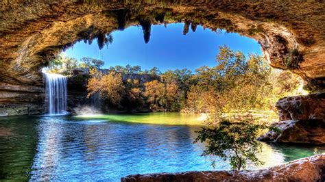 Stupendous Waterfall At A Cave Hdr Wallpaper 10853 Pc En