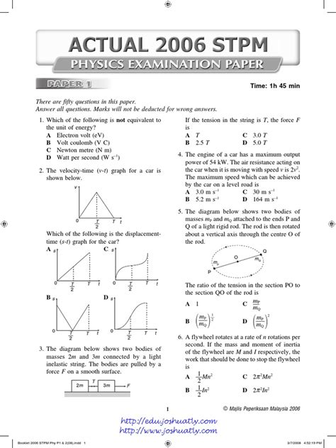 Students will be able to get ready in spm through this question set. Physics STPM Past Year Questions with answer 2006.pdf ...
