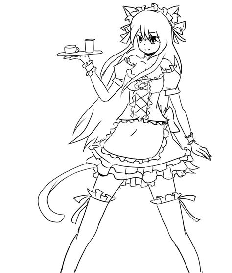 Anime Maid Neko Girl Coloring Pages Sketch Coloring Page
