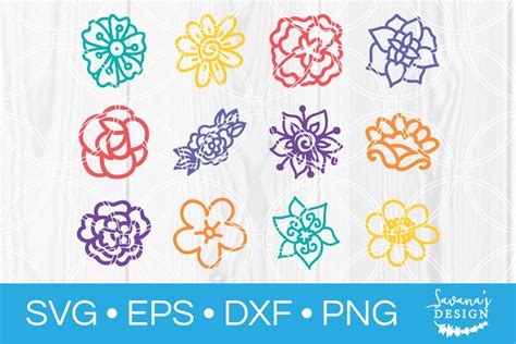 Flower Bundle Svg Png Dxf Digital Cutting Filemeadow Of Flowerswild