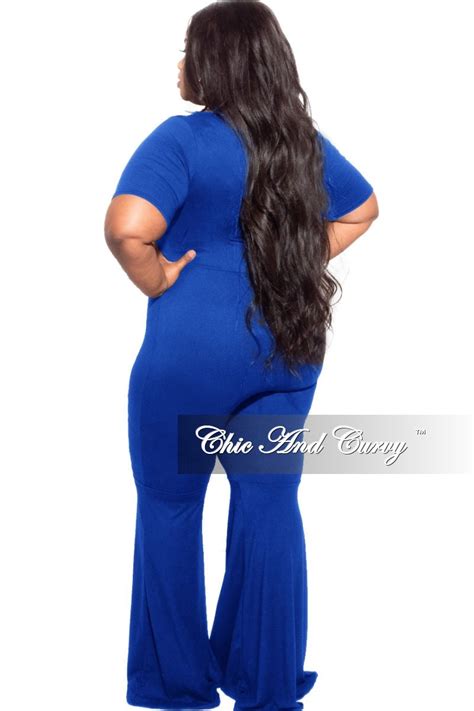 Final Plus Size Bell Bottom Jumpsuit In Royal Blue Chic And Curvy