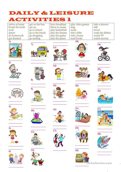 Daily And Leisure Activies 1 English Esl Worksheets Leisure