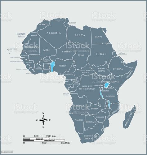 Africa Map Countries Labeled Vector Outline Blue Background With