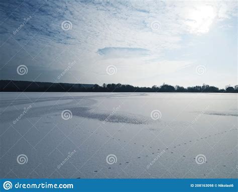 Stunning Landscape Views From Top Of Snow Covered Stock Photo Image