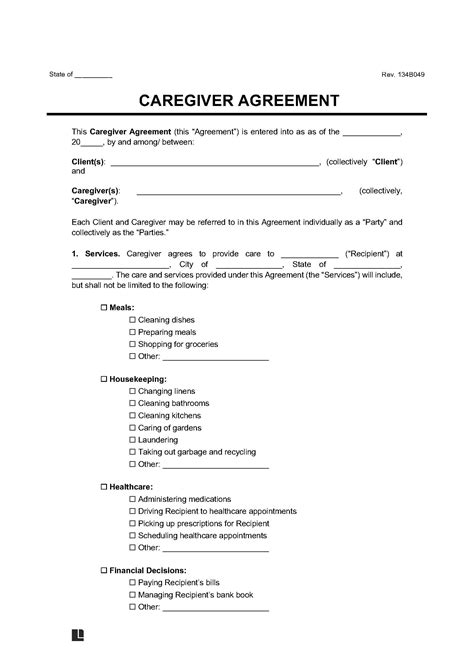 Free Caregiver Agreement Template Pdf And Word