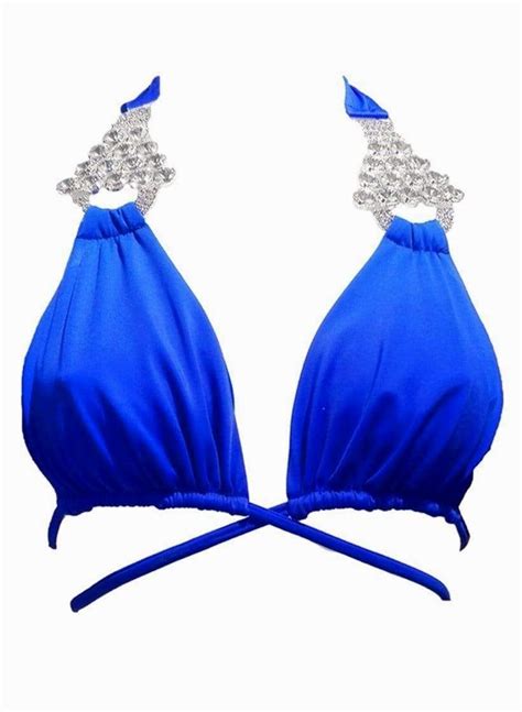 Decovas Waterproof Swarovski Crystal Criss Cross Blue Halter Bikini